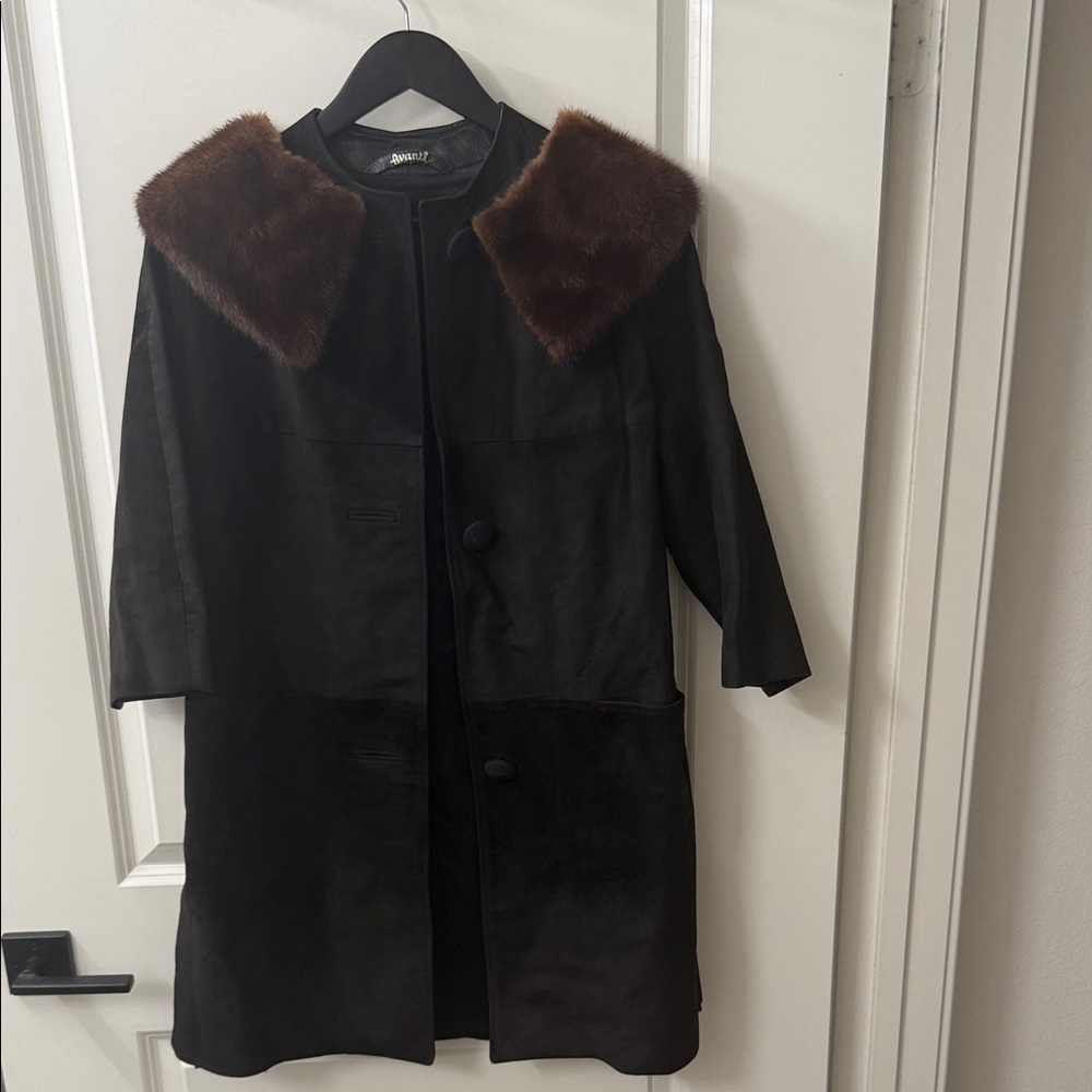 1960s Avanti Suede Nubuck Leather Coat w/Fur Collar